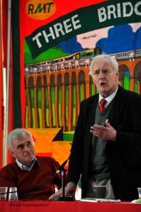 John McDonnell pays careful attention to Tony Benn at Brighton Fringe 2012; (c) Morten Watkins